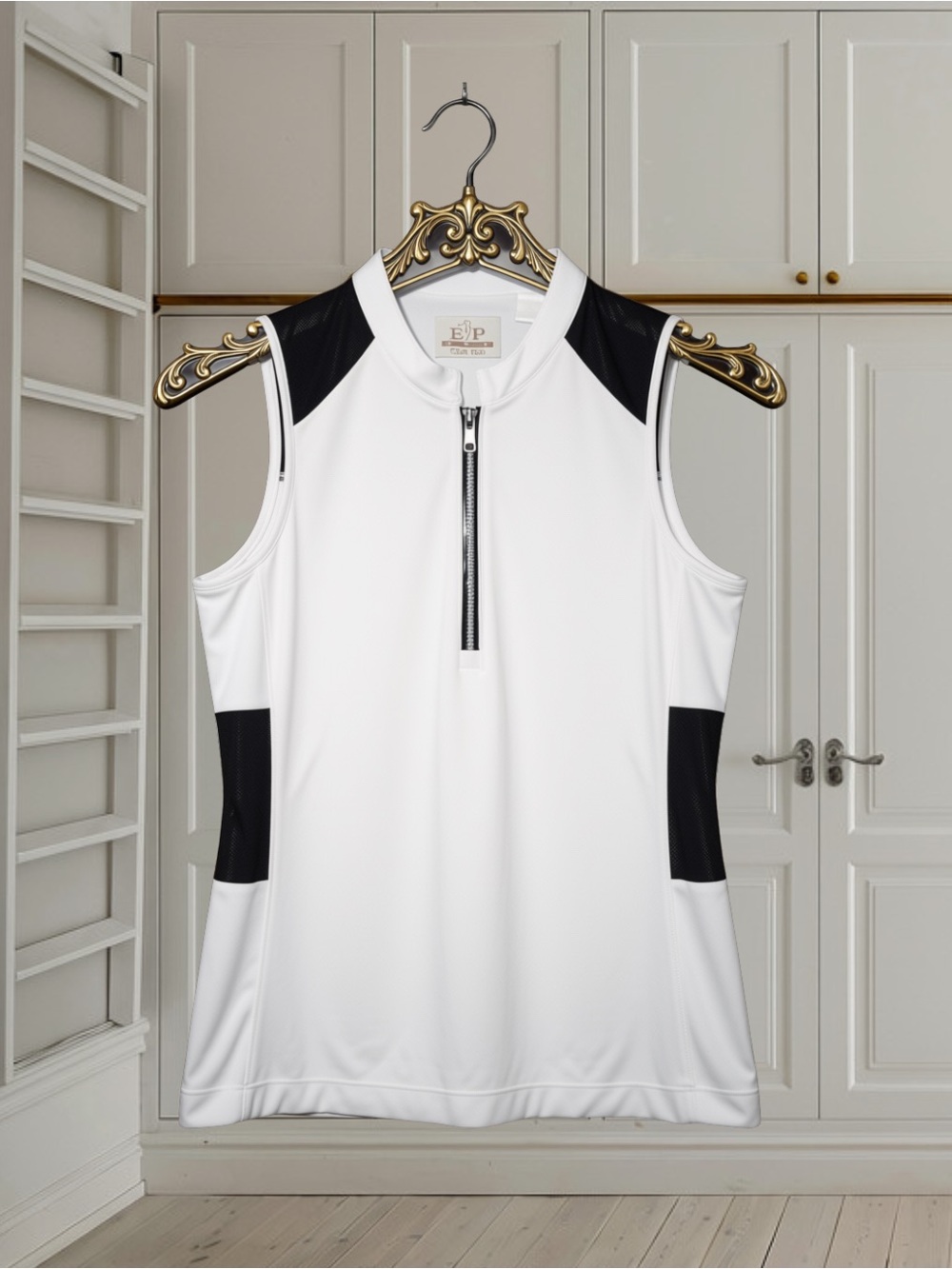 EP Pro White and Black Sleeveless Tour Tech Golf Polo